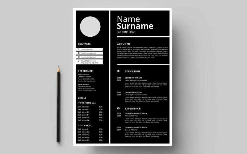 Modèle de CV de CV noir et blanc épuré et moderne