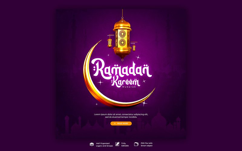 Modèle de publication sur les réseaux sociaux du Ramadan Kareem