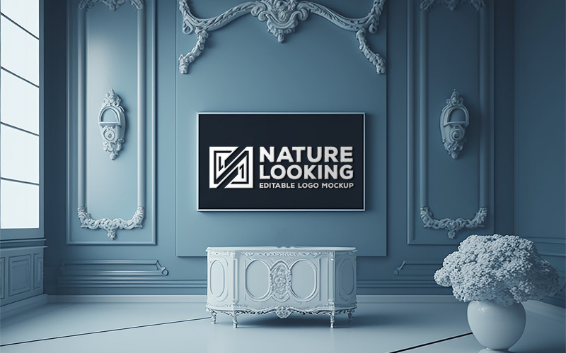 Beyaz iç mekanda kara tahta maketi | Logo Mockup boş iç mekan | Logo Mockup boş oturma odası