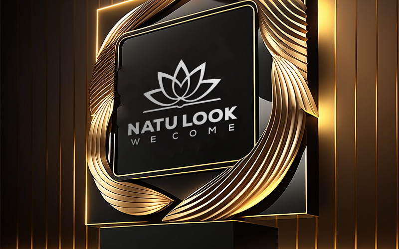 Einkaufszentrum vor Billbord Mockup | Goldtafel-Logo-Mockup | Logo-Modell auf Outdoor-Logo-Modell