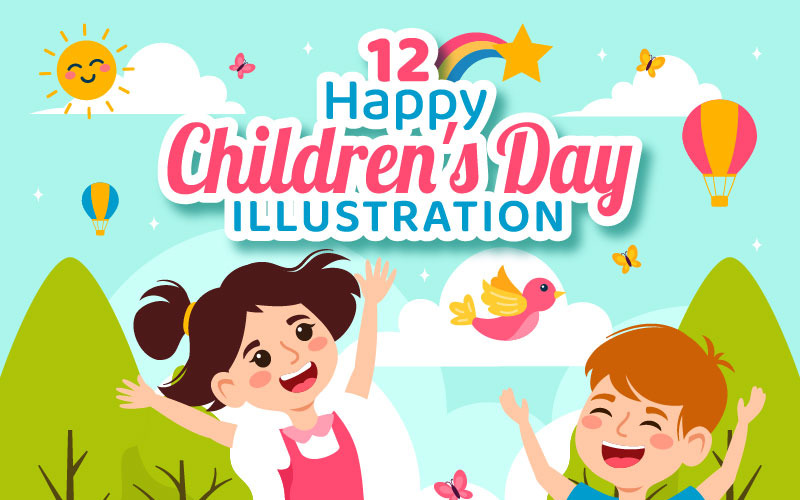 12 gelukkige kinderen dag illustratie