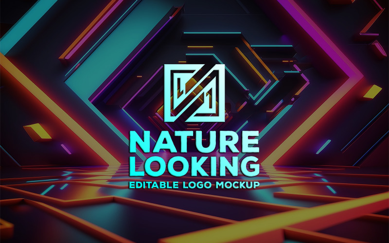 Logo-Mockup auf dem abstrakten Neon-Hintergrund | Logo-Mockup-Tunnel-Hintergrund | Neon-Tunnel-Modell