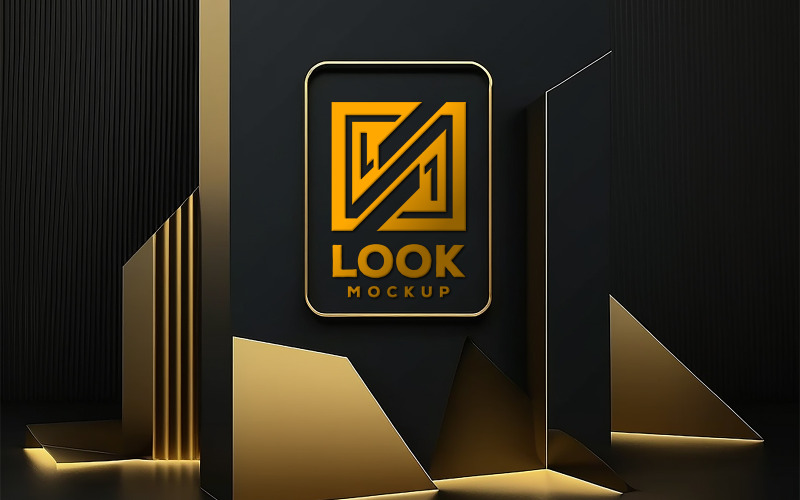 Mockup del logo del segno | mockup del logo su sfondo nero e oro | modello di logo sul bordo nero e oro