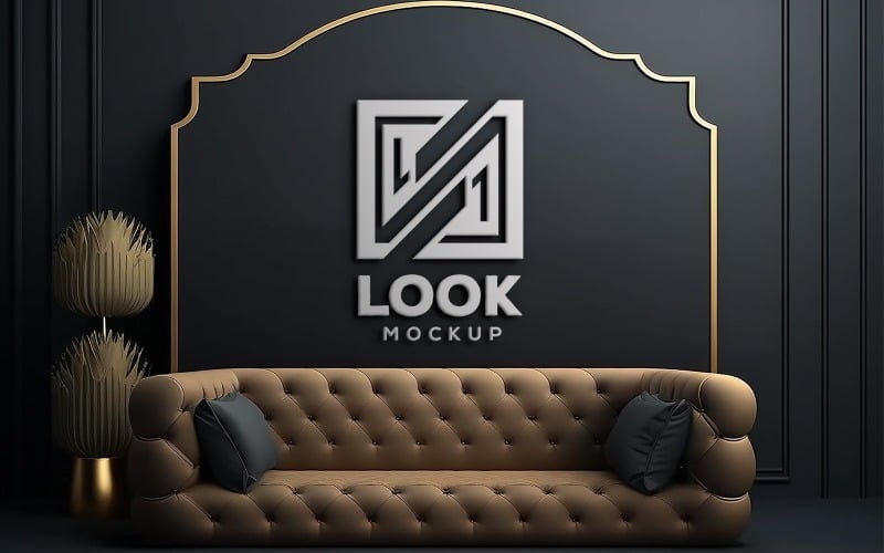 Logo Mockup op luxe muur | Zwarte muur mockup | Luxe wandmodel | premium logo-mockup
