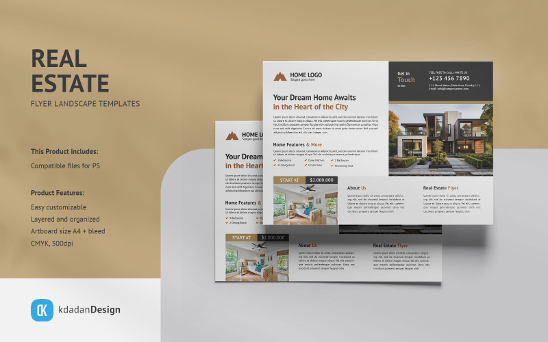 Modelos de design PSD de paisagem de folheto imobiliário Vol 085