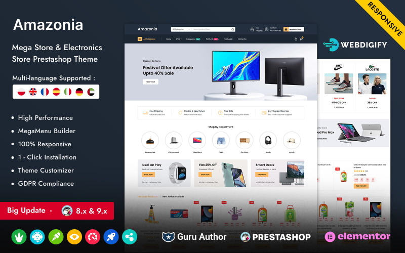 Amazonia – Megastore für Elektronik und vielseitige Prestashop Elementor-Produkte