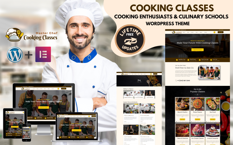 Aulas de culinária - Escola de culinária, entusiastas da culinária e aulas de culinária Tema WordPress