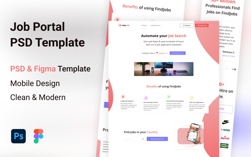 FindJobs - Jobportaal PSD-sjabloon