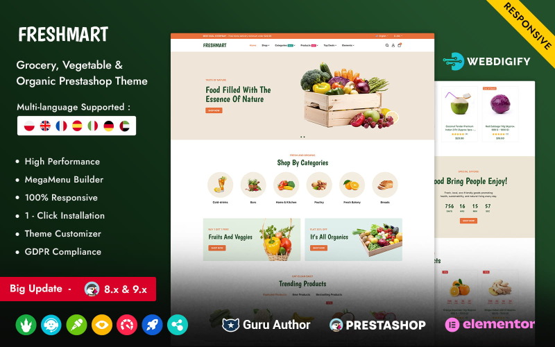 FreshMart – Responsief Prestashop Elementor-thema voor boodschappen en biologische producten