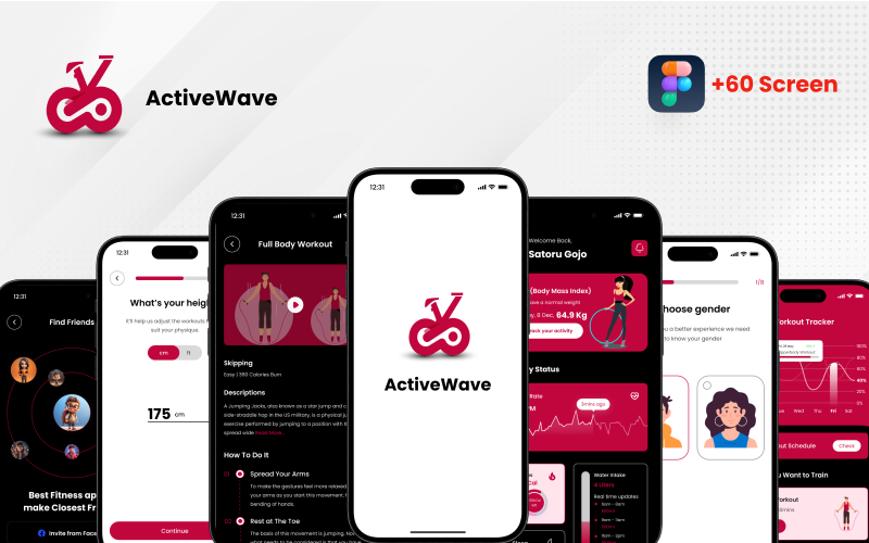 Activewave Mobile Fitness App Figma sablon