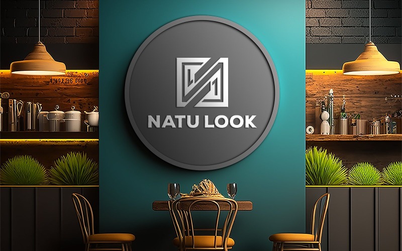 Logo Mockup | a dark circle in restaurant | logo sing mockup | grey circle mockup on the restaurant