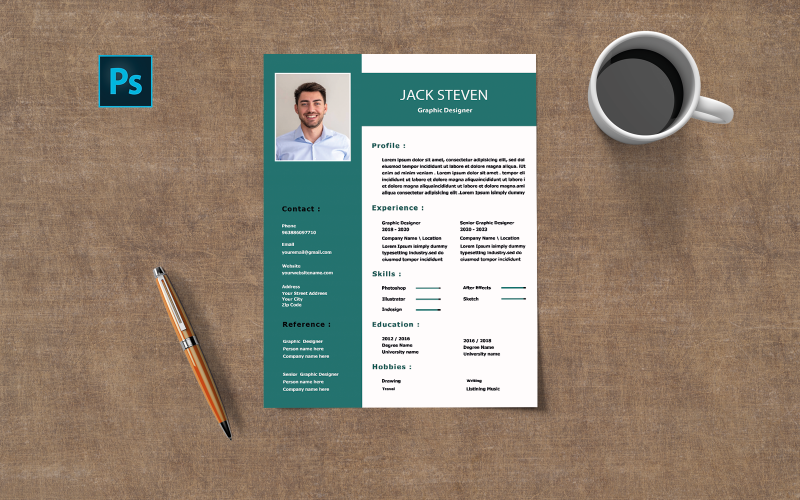 Plantilla de currículum de diseñador gráfico simple