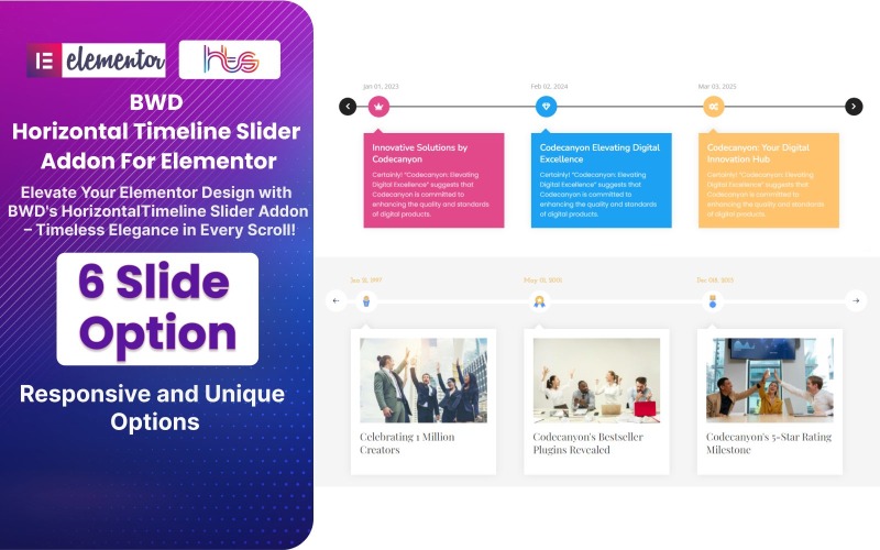 BWD Horizontal Timeline Slider WordPress beépülő modul az Elementorhoz