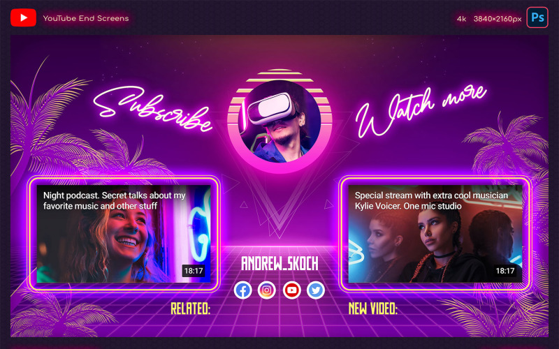 Neon YouTube záróképernyő-sablon