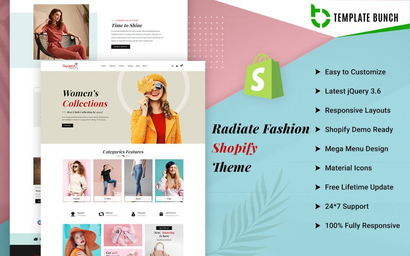 Radiate Fashion — адаптивная тема Shopify для электронной коммерции о моде