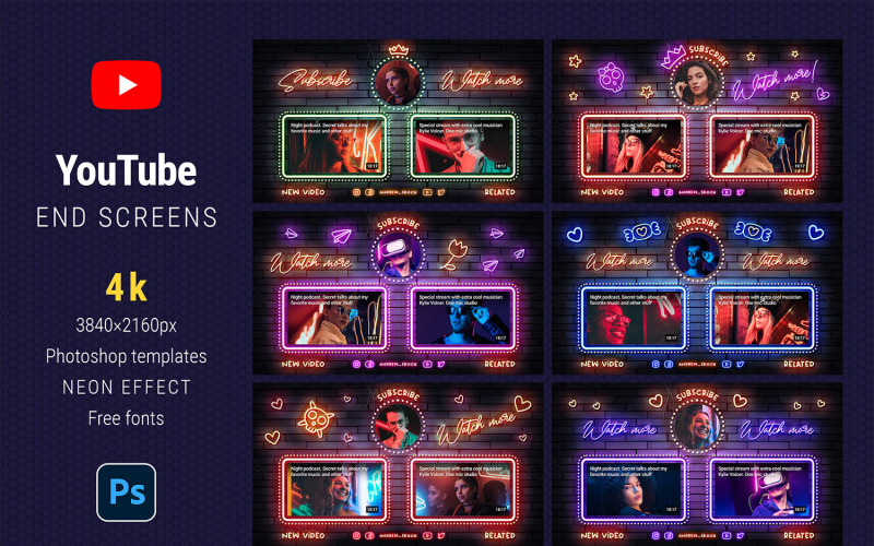 Telas finais do Neon YouTube para YouTubers