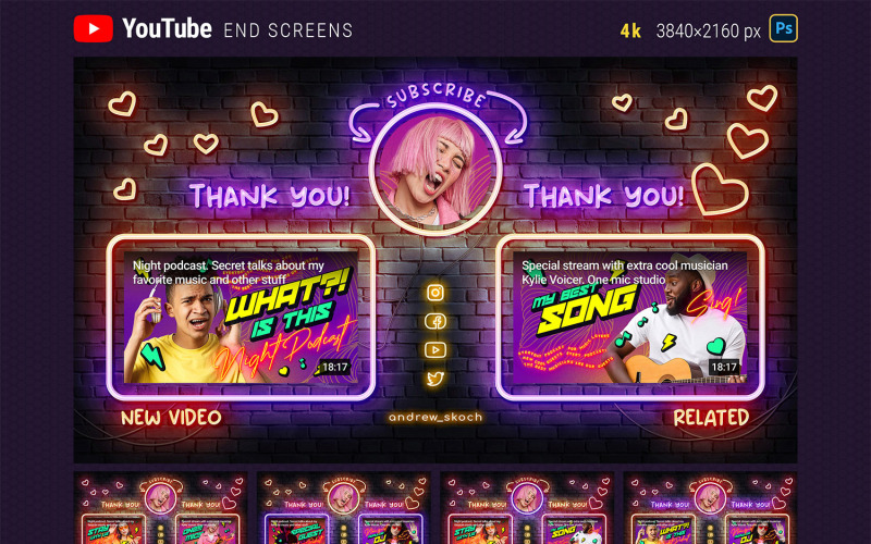 5 neon YouTube záróképernyő-sablon