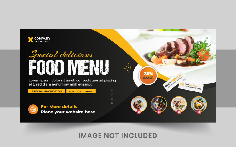 Шаблон веб-банера про їжу або дизайн обкладинки для соціальних мереж про їжу