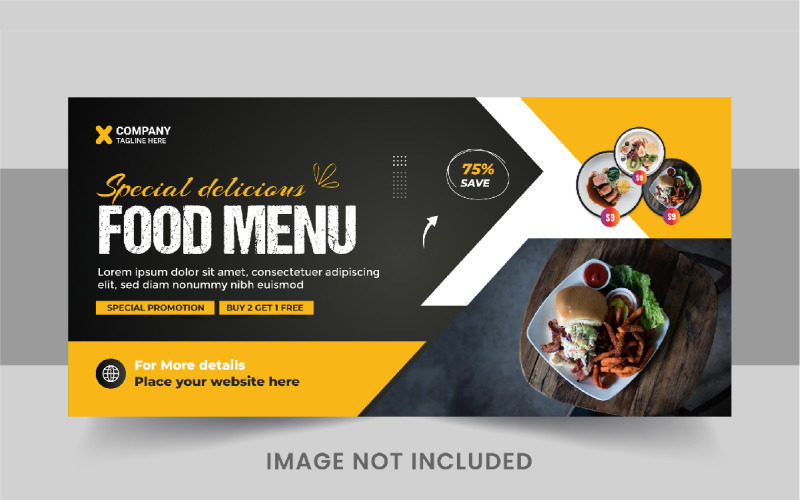 食品网横幅模板或食品社交媒体封面设计模板