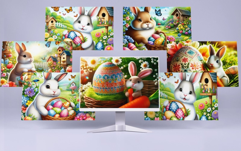 Collection de 6 modèles d'illustration de lapin de Pâques de haute qualité