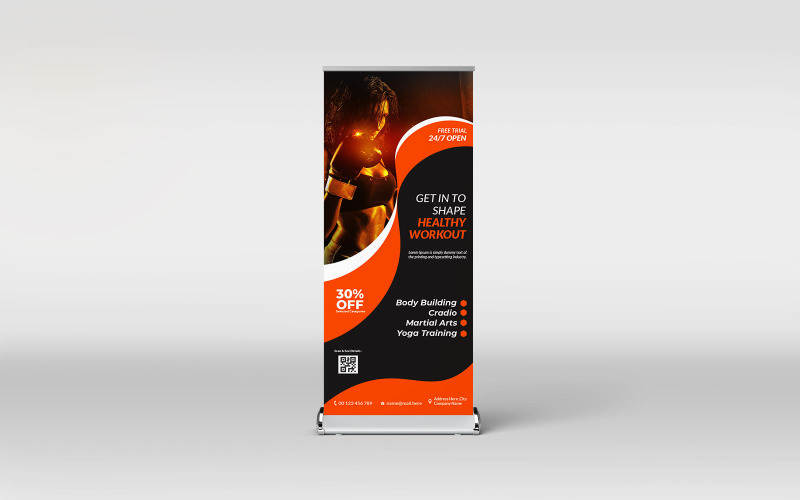 Projekt szablonu banera roll-up siłowni i fitness