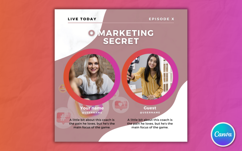 Podcast Post su Instagram: completamente modificabile in Canva