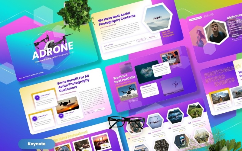 Adrone — шаблоны Keynote для аэрофотосъемки с дронов