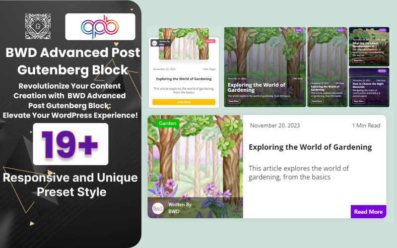 BWD 高级博客文章块 WordPress 古腾堡插件