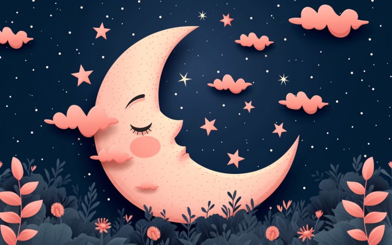 Design de saudação Ramadan Kareem com lua e folhas com estrelas