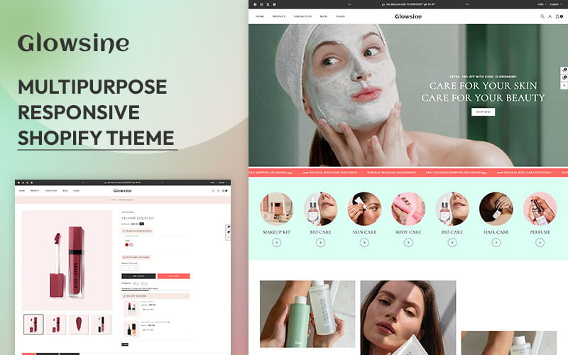 Glowsine - Cosméticos Beleza Cosméticos e Cuidados com a Pele Maquiador Responsivo Shopify Theme 2.0