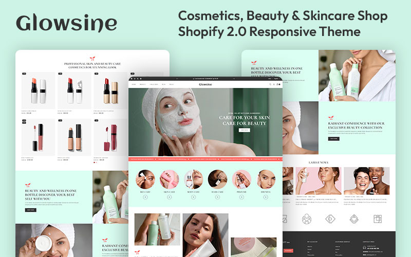 Glowsine - Косметика, красота и уход за кожей Визажист Многоцелевая адаптивная тема Shopify 2.0