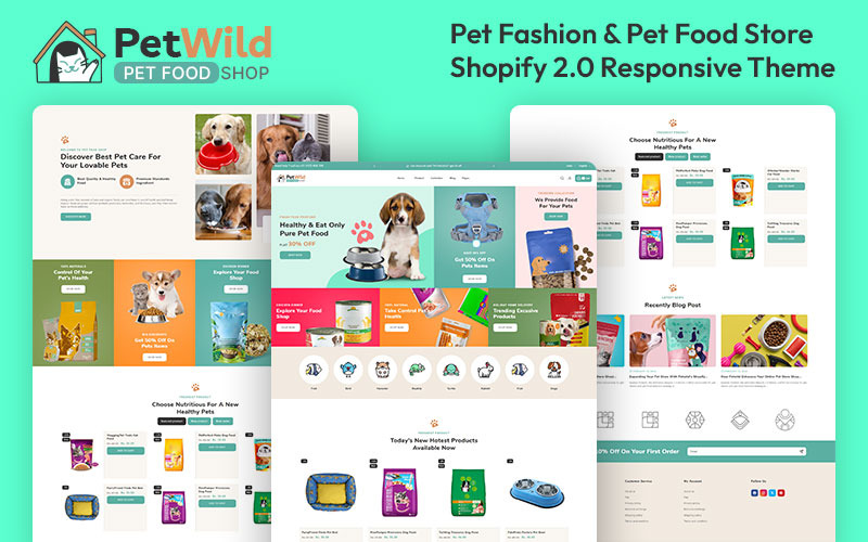 Petwild - Tema responsivo multipropósito para Shopify 2.0 para tienda de moda y alimentos para mascotas