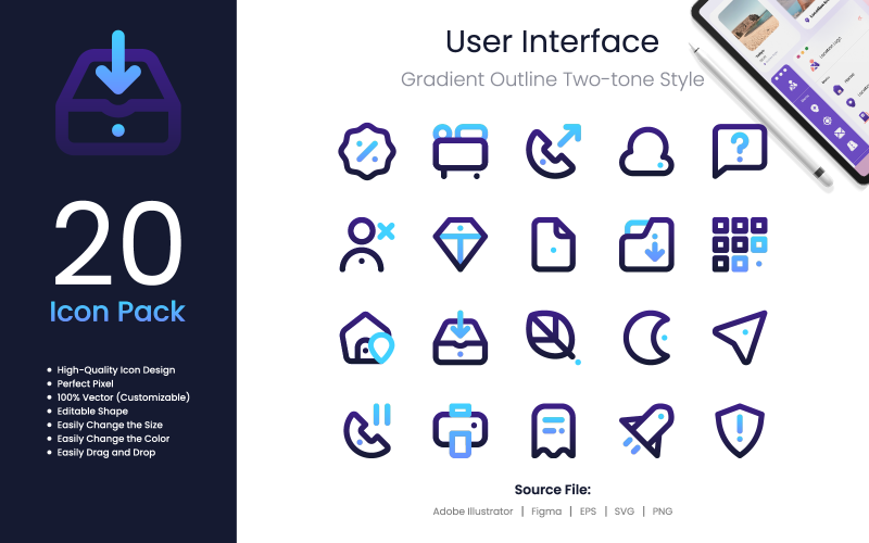 Pictogrampakket voor gebruikersinterface Verloopoverzicht Tweekleurige stijl 3