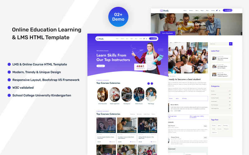 Studium-Online vzdělávání Učení & LMS HTML šablona