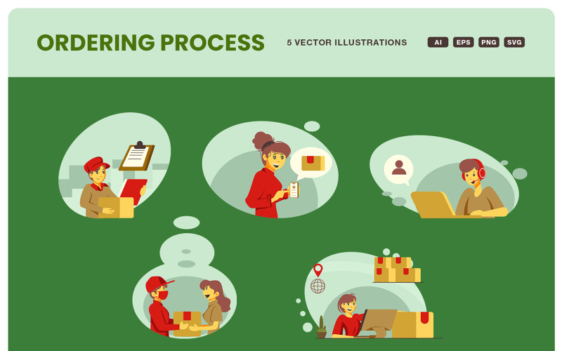Conjunto de ilustrações do processo de pedido