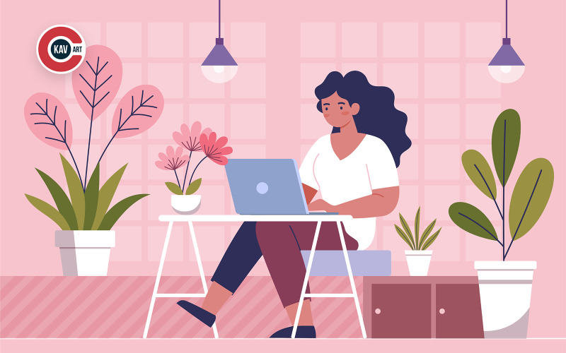 Home Office Harmony: Moderní Workspace Ilustrace