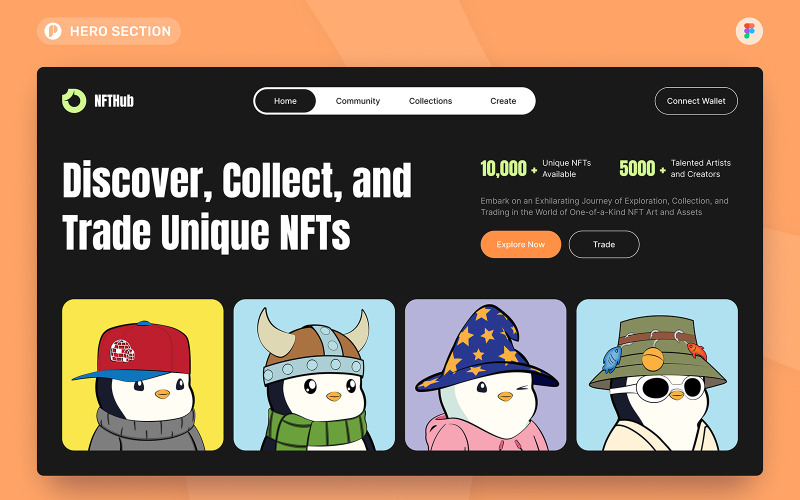 NFTHub - NFT Marketplace Hero Section Figma Mall