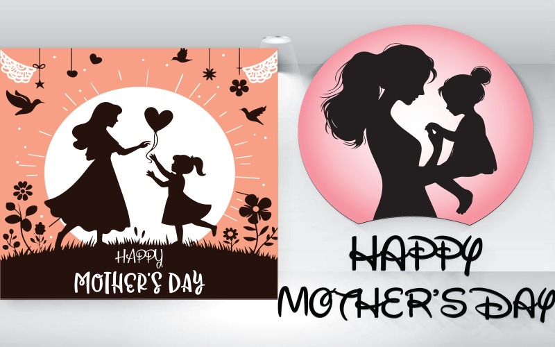 Sammlung von 2 Happy Mothers Day Silhouette Illustration Vorlage Vektor