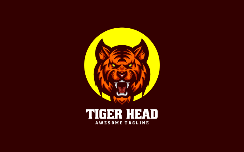 Tigerkopf, einfaches Maskottchen-Logo 3