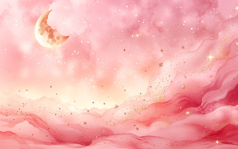 Ramadan greeting banner design with moon and pink smoky background