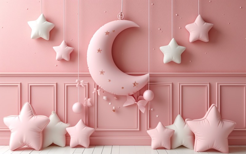 Ramadan groet spandoekontwerp met roze en witte maan en ster