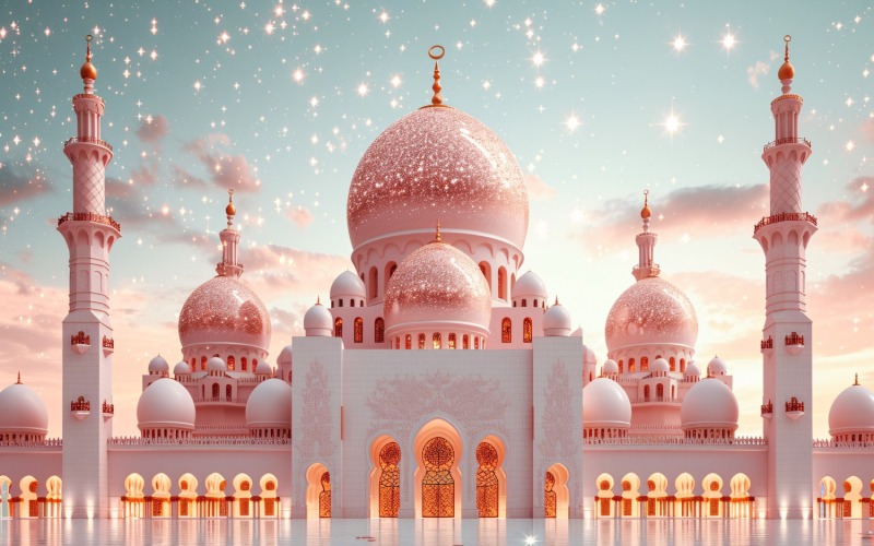 Рамадан Карім Вітальна листівка банер дизайн плаката з Золота мечеть і блиск