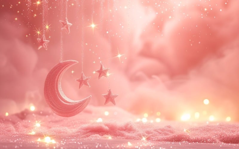 Ramazan tasarımı pastel Pembe renkler ay ve yıldızlarla parlıyor