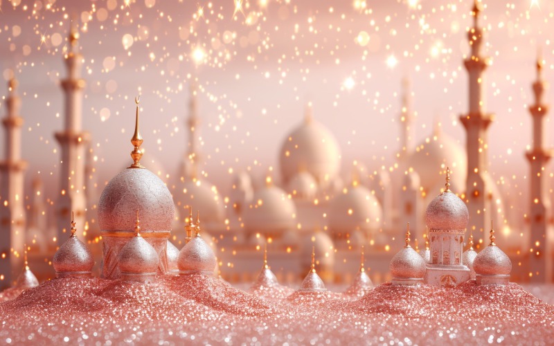 Ramazan tebrik afişi tasarımı parıltı ve cami