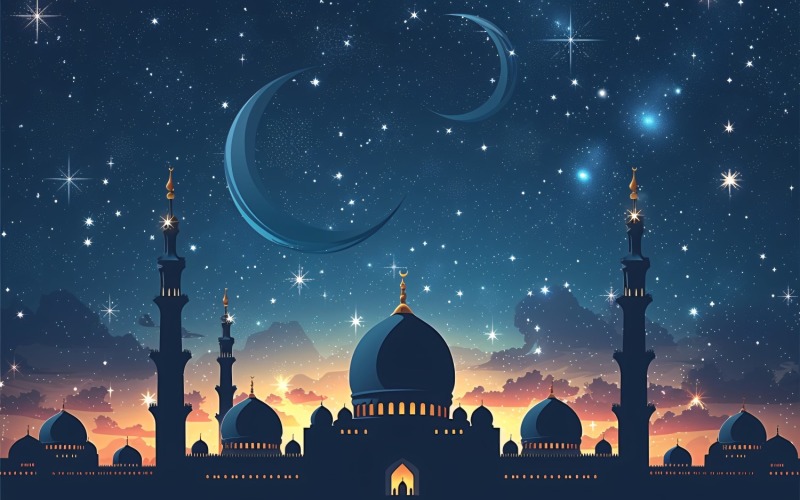 Ramadan Kareem gratulationskort banner affisch design med månen och moskén.