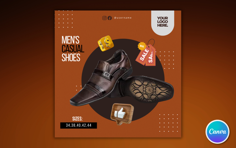 Šablona sociálních médií 01 na prodej obuvi – upravitelná v Canva