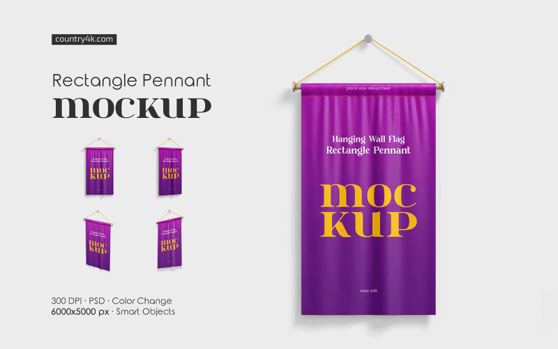 Hängendes Wandflaggen-Rechteck-Wimpel-Mockup-Set