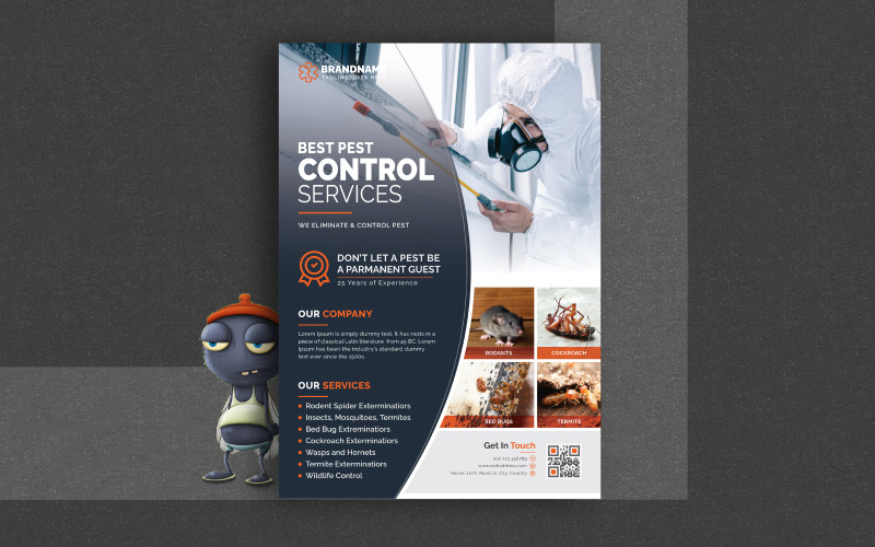 Ongediertebestrijding Service Flyer-sjabloon, Ongediertebestrijding Flyer, Ongediertepreventie Flyer Vector Graphics