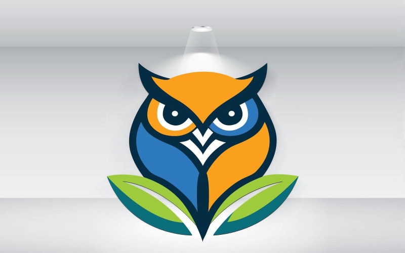 Bunte Eule mit Blatt-Logo-Vorlagenvektor