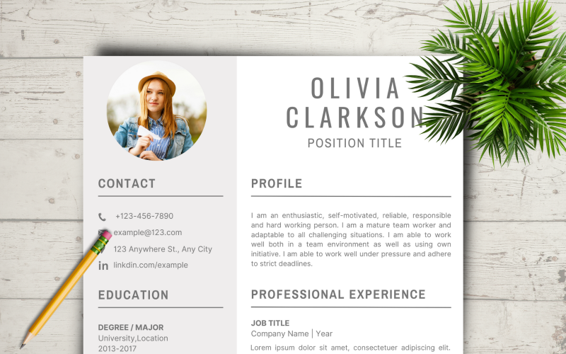 Olivia Clarkson 4 Sayfalık Profesyonel ve Modern Özgeçmiş Şablonu